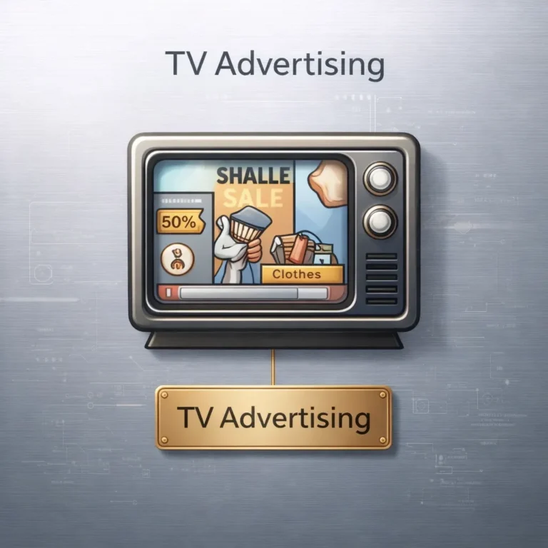 TV advertising commercial promoting products and services through television marketing